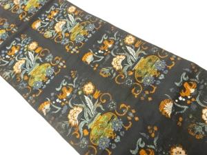 アンティーク　花器に花唐草模様織出し名古屋帯(材料)